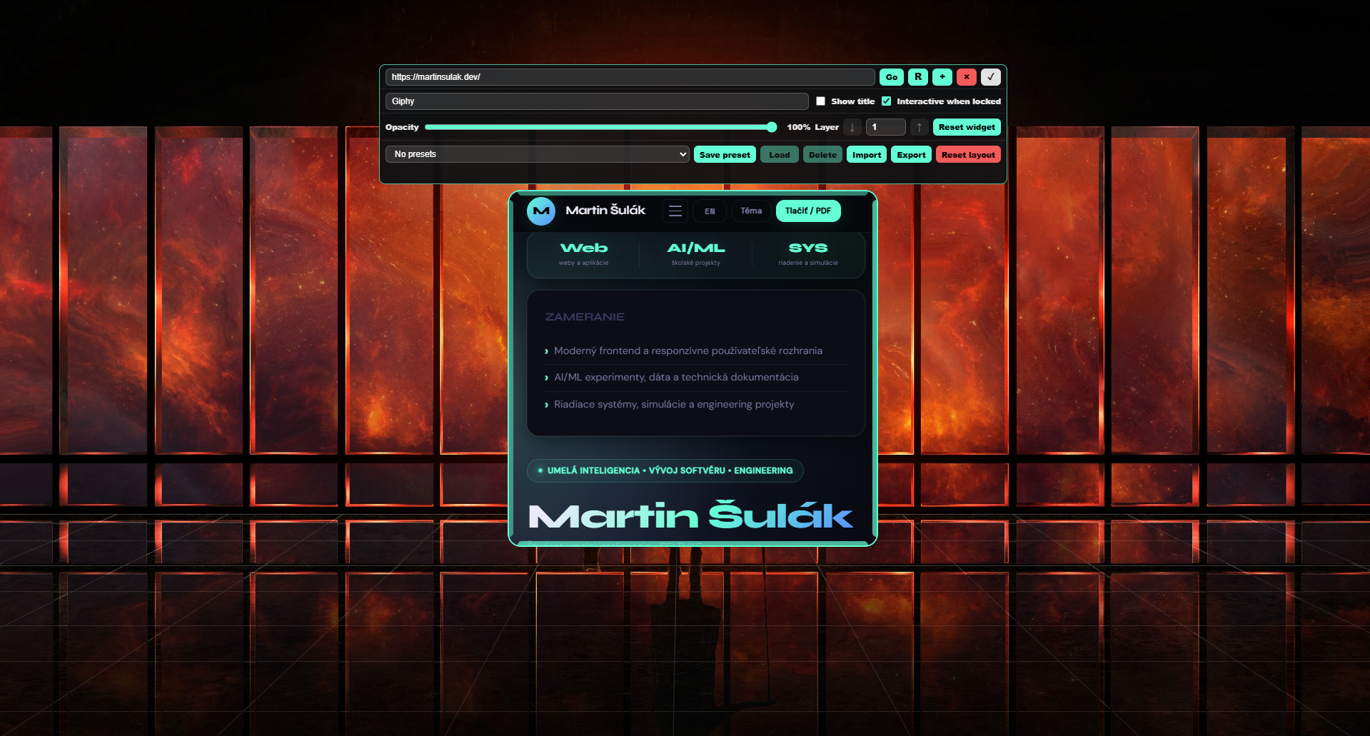 Edit mode with the floating panel above a widget